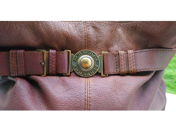 Borsa Burberry in pelle di vitello granulata marrone Marrone chiaro - vista 7