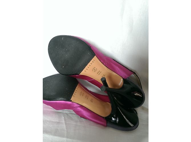 Casadei Open Toe Leder Satin Sneaker Schwarz Pink Lila - Ansicht 5