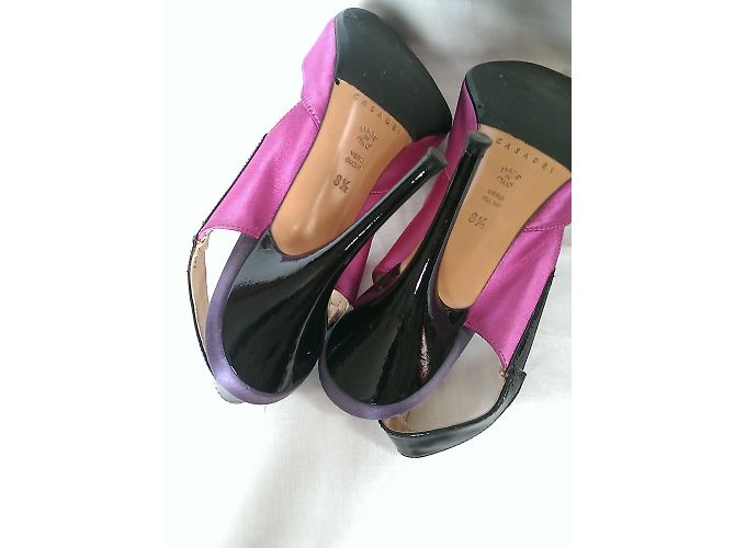 Casadei Open Toe Leder Satin Sneaker Schwarz Pink Lila - Ansicht 6