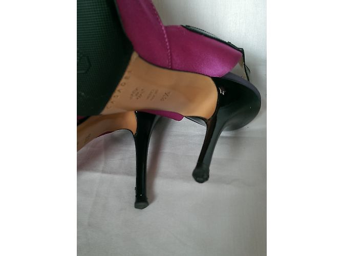 Casadei Open Toe Leder Satin Sneaker Schwarz Pink Lila - Ansicht 8