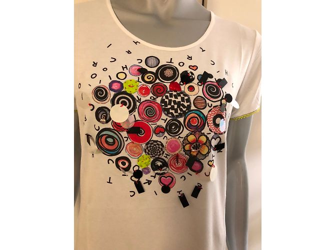 Autre Marque T-shirt bianco Tricot chic con perle multicolori - vista 2