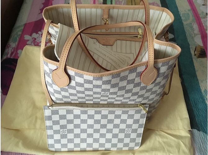 Louis Vuitton Neverfull MM Toile Damier Azur Beige - vista 7