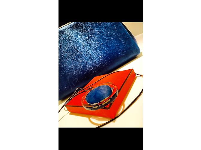 Borsa Céline Edge in pelle di puledro blu - vista 3