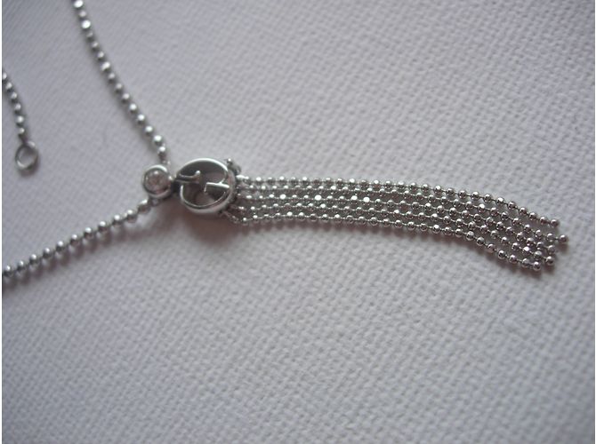 Collana con pendente Gucci G in oro bianco e diamante Argento - vista 3