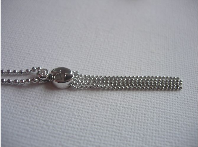 Collana con pendente Gucci G in oro bianco e diamante Argento - vista 5