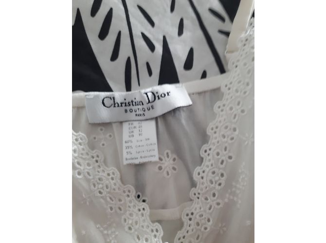 Top Christian Dior de seda y algodón bordado Crema Crudo - vista 3