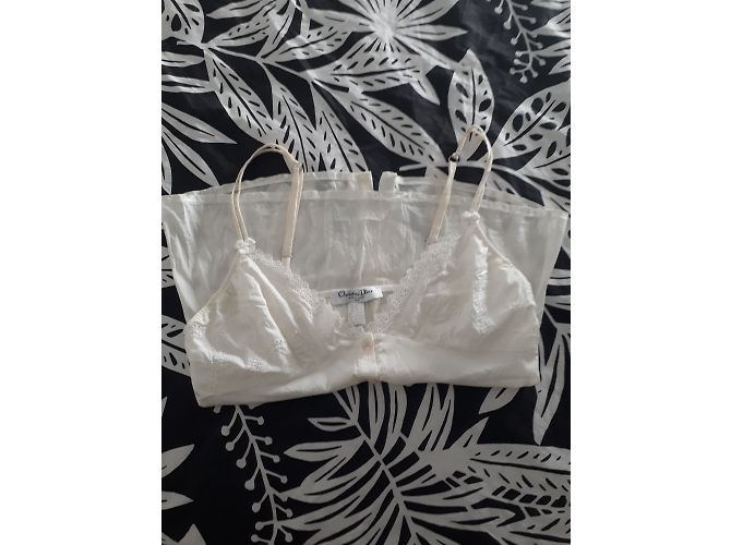 Top Christian Dior de seda y algodón bordado Crema Crudo - vista 4