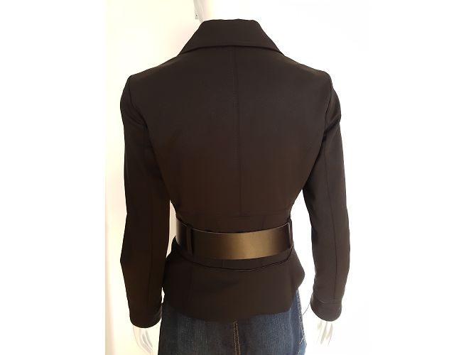 Autre Marque I BLUES Jacke aus Wolle mit Ledergürtel Schwarz - Ansicht 2