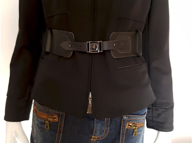 Autre Marque I BLUES Jacke aus Wolle mit Ledergürtel Schwarz - Ansicht 3