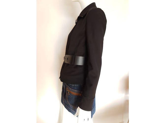 Autre Marque I BLUES Jacke aus Wolle mit Ledergürtel Schwarz - Ansicht 6