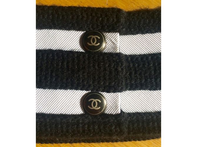 Cinturón Chanel Negro Blanco Dorado Algodón 75cm - vista 2