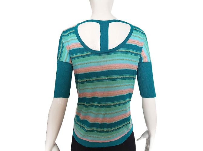 Top Georges Rech Verde e Blu in Rayon - vista 2