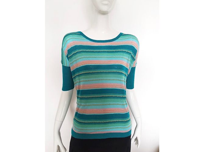 Top Georges Rech Verde e Blu in Rayon - vista 3