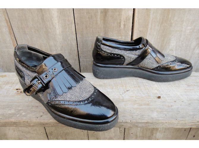 Scarpe con fibbia Robert Clergerie in tweed e vernice nera Nero - vista 4