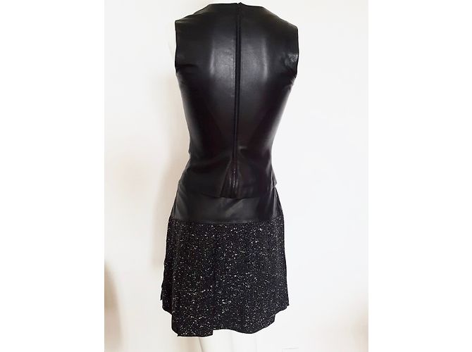 Saia preta salpicada Paco Rabanne de couro e seda Preto - vista 3