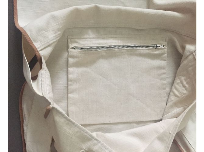 Autre Marque Borsa da viaggio in lino crema e marrone chiaro Crudo - vista 3