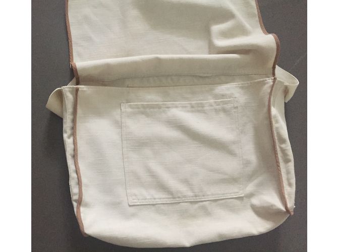 Autre Marque Borsa da viaggio in lino crema e marrone chiaro Crudo - vista 4