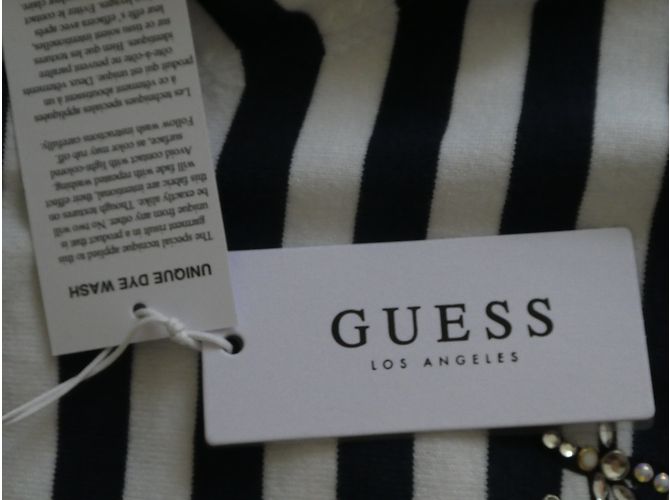 Maglia Guess a maniche lunghe bianca e blu navy in viscosa Bianco - vista 4