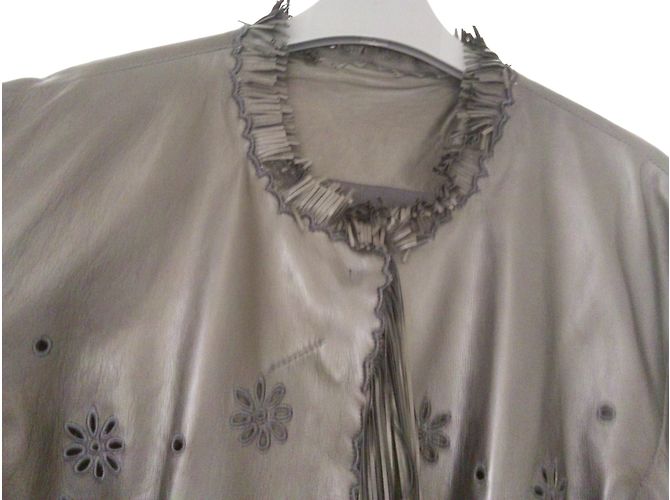 Ermanno Scervino Jacke aus schwarzem Leder mit Fransen und Blumen - Ansicht 6