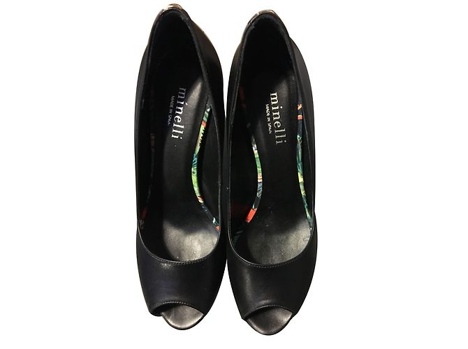 Décolleté Minelli in pelle nera con punta aperta Nero - vista 2