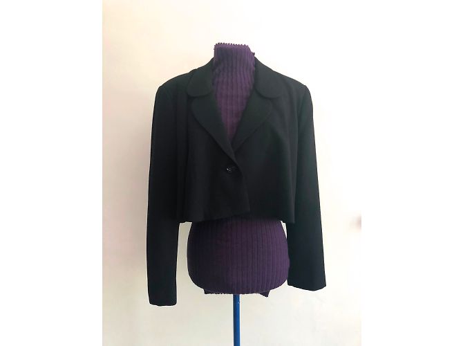 Autre Marque Black Wool Crepe Flared Short Jacket - view 3