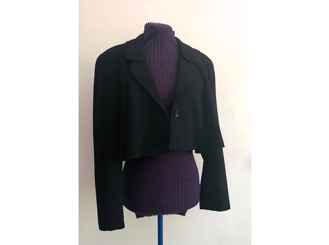 Autre Marque Black Wool Crepe Flared Short Jacket - view 5