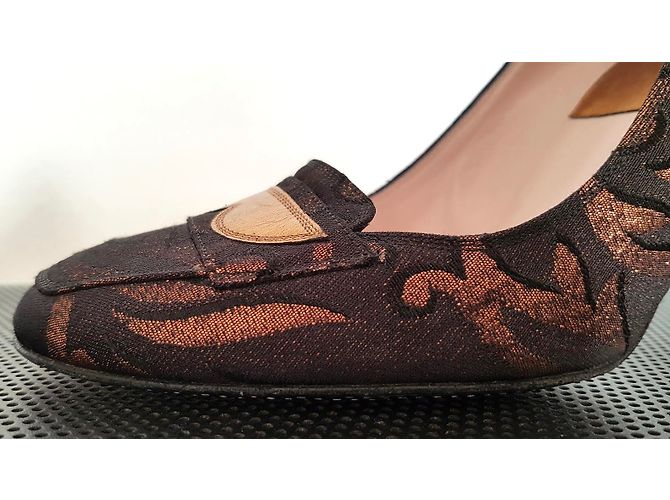 Décolleté Laurence Dacade pelle e tessuto marrone dorato D'oro - vista 10