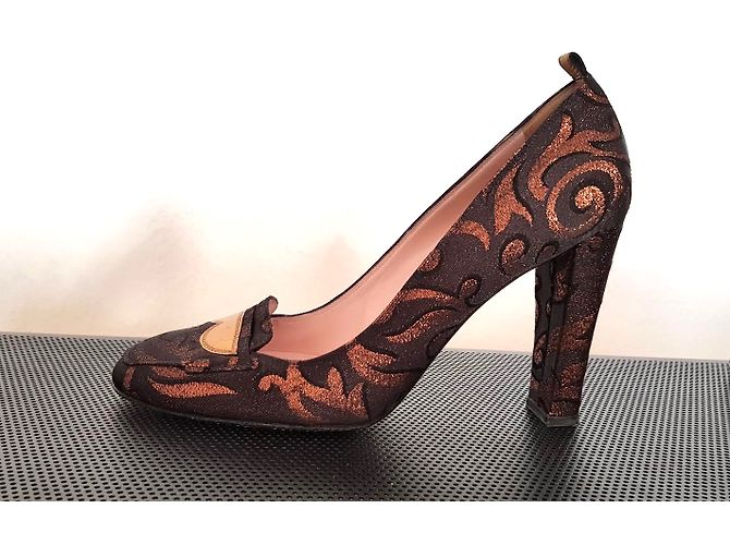 Décolleté Laurence Dacade pelle e tessuto marrone dorato D'oro - vista 13