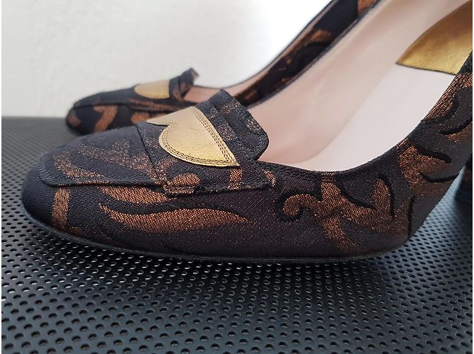 Décolleté Laurence Dacade pelle e tessuto marrone dorato D'oro - vista 5