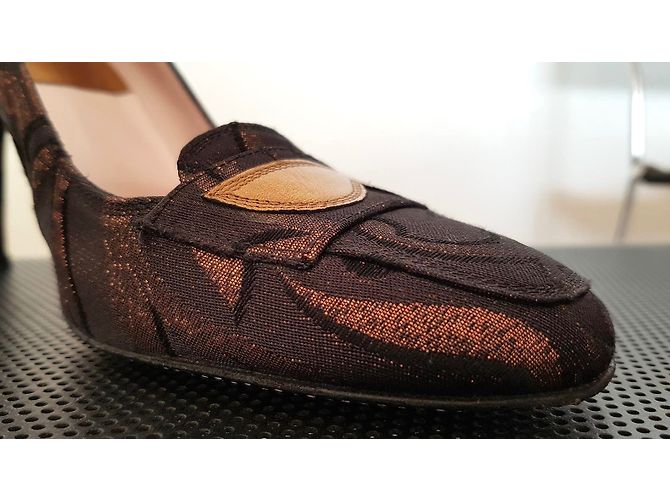 Décolleté Laurence Dacade pelle e tessuto marrone dorato D'oro - vista 6