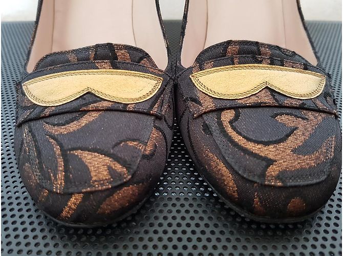 Décolleté Laurence Dacade pelle e tessuto marrone dorato D'oro - vista 7