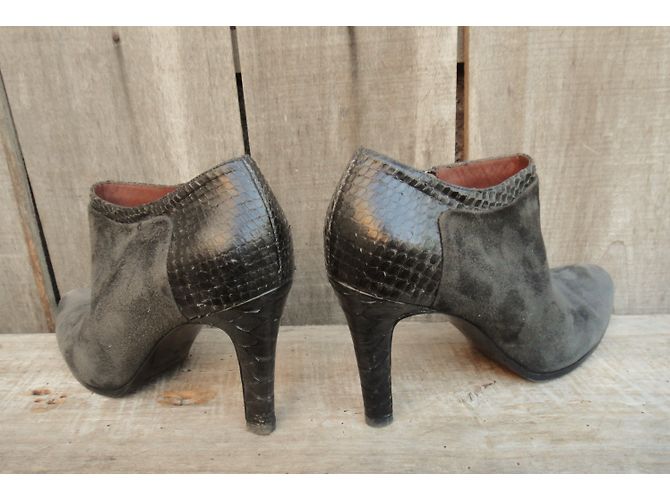 Stiefeletten Jil Sander aus Samtleder und Python Grau Größe 40 - Ansicht 5