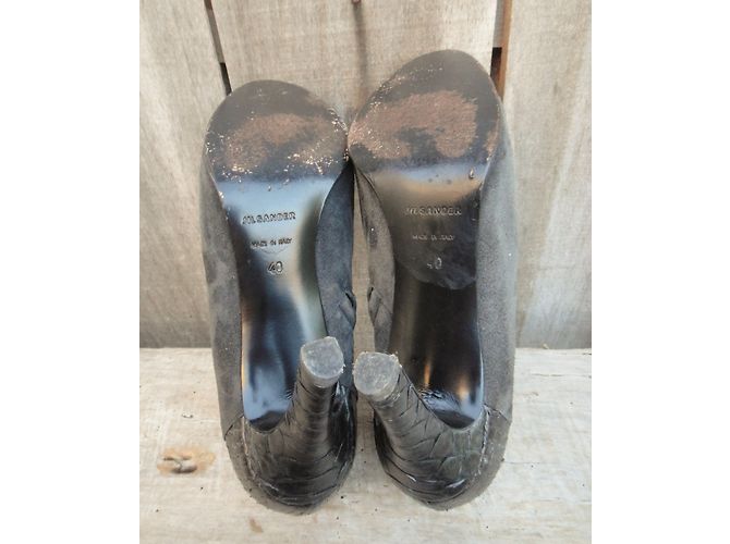 Stiefeletten Jil Sander aus Samtleder und Python Grau Größe 40 - Ansicht 6