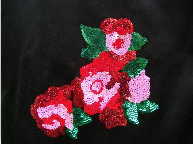 Autre Marque Schwarzer Satinstoff Rock mit Pailletten Blumen - Ansicht 2