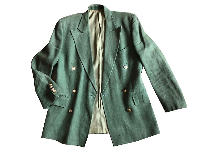 Chaqueta cruzada de lino verde Arthur & Fox - vista 2