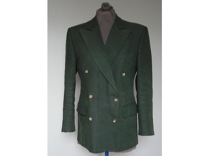 Chaqueta cruzada de lino verde Arthur & Fox - vista 3
