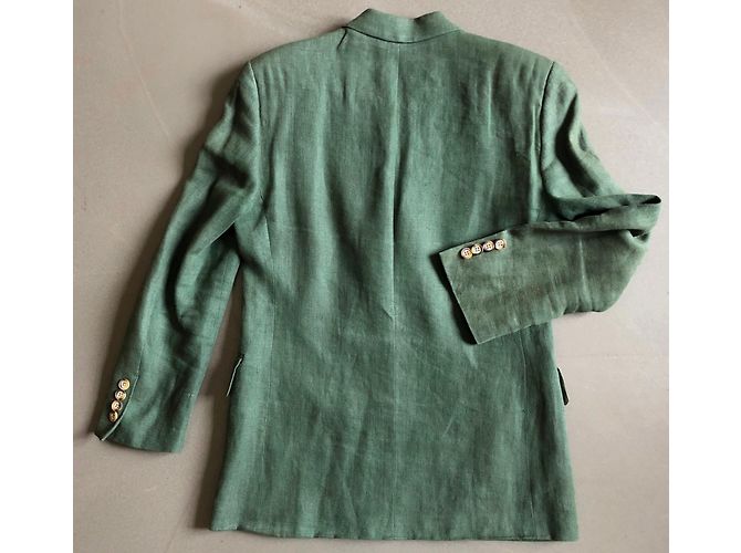 Chaqueta cruzada de lino verde Arthur & Fox - vista 7