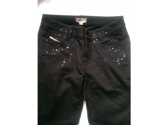 Jeans Diesel Slim Fit Neri con Paillettes e Bande Laterali Nero - vista 3