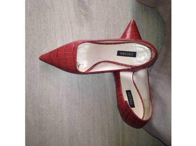 Escada Red Exotic Leather Croco Pumps - view 2
