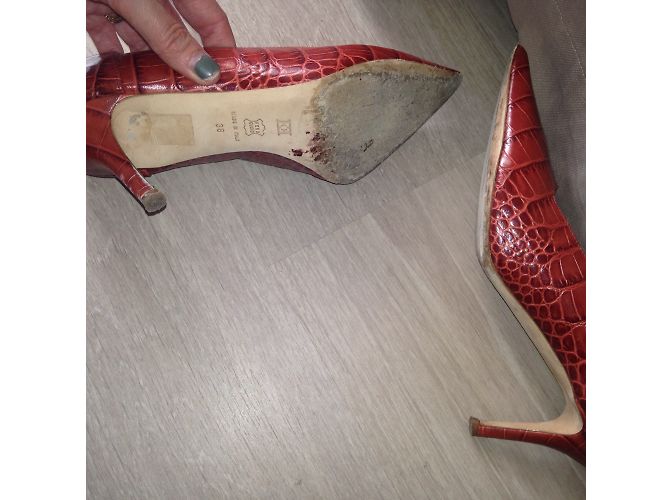 Escada Red Exotic Leather Croco Pumps - view 4
