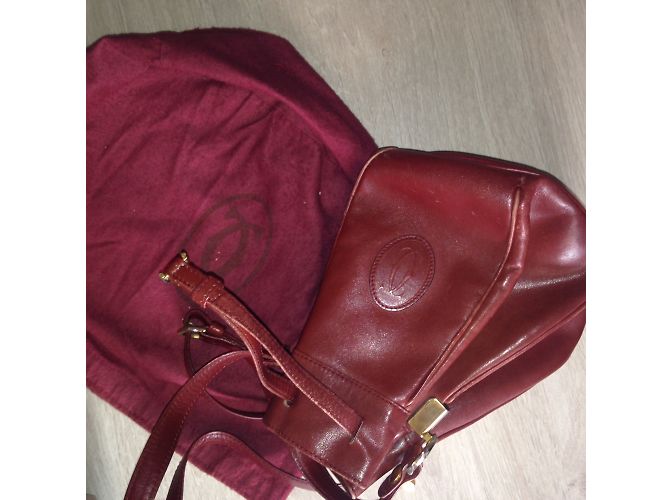 Borsa Cartier in pelle rosso scuro Bordò - vista 6