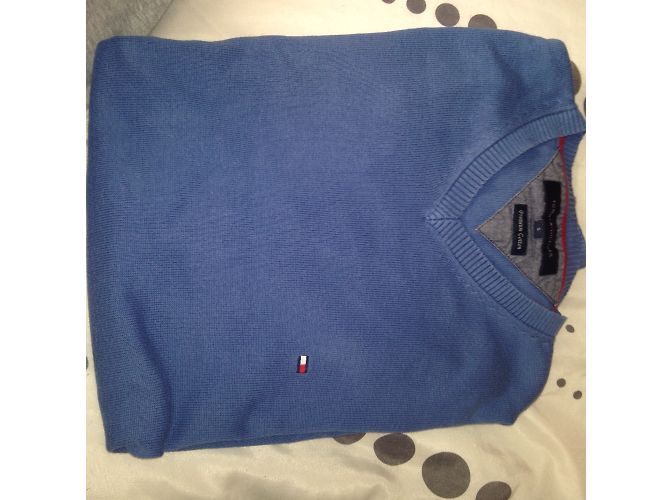 Tommy Hilfiger Pullover Blau aus Baumwolle V Ausschnitt - Ansicht 2