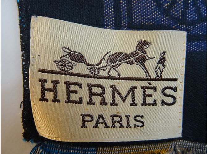 Sciarpa Hermès Etole XXL in cashmere blu nero rosso beige - vista 3