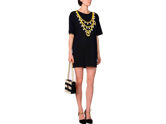 Vestido Moschino Couture de jersey negro con estampado de cadena - vista 4