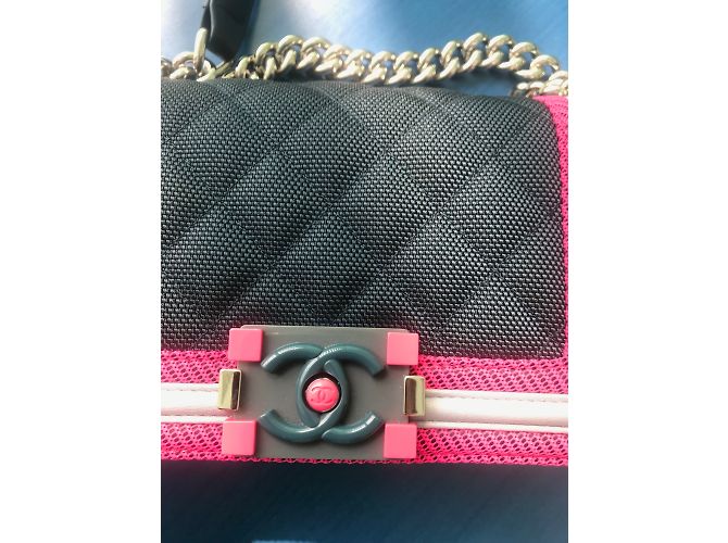 Borsa a mano Chanel Boy Blu Navy in tessuto - vista 2