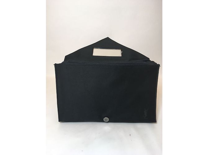 Pochette Yves Saint Laurent in cotone nero con specchio - vista 2