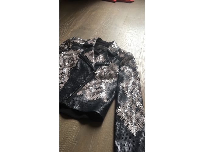 Bcbg Max Azria Perfecto Baumwolljacke mit Pailletten schwarz silber beige - Ansicht 2