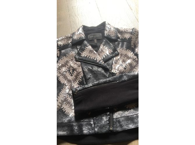 Bcbg Max Azria Perfecto Baumwolljacke mit Pailletten schwarz silber beige - Ansicht 3