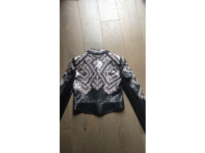 Bcbg Max Azria Perfecto Baumwolljacke mit Pailletten schwarz silber beige - Ansicht 4