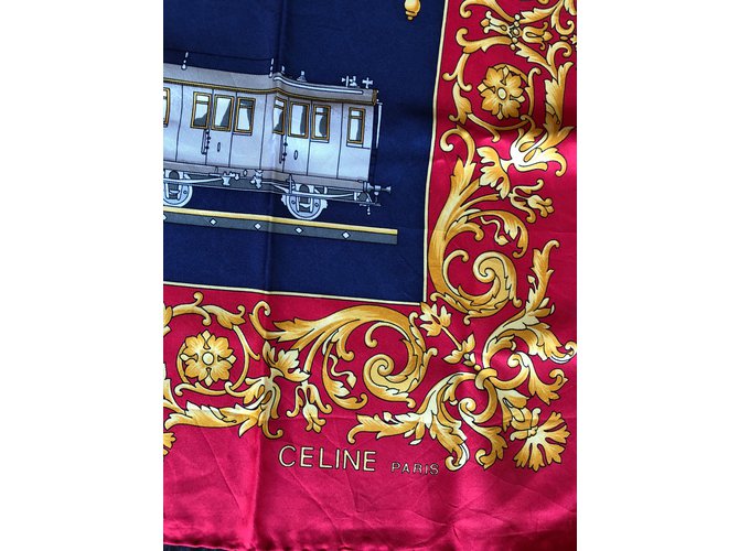 Sciarpa Céline in seta rossa oro blu navy Rosso D'oro - vista 2